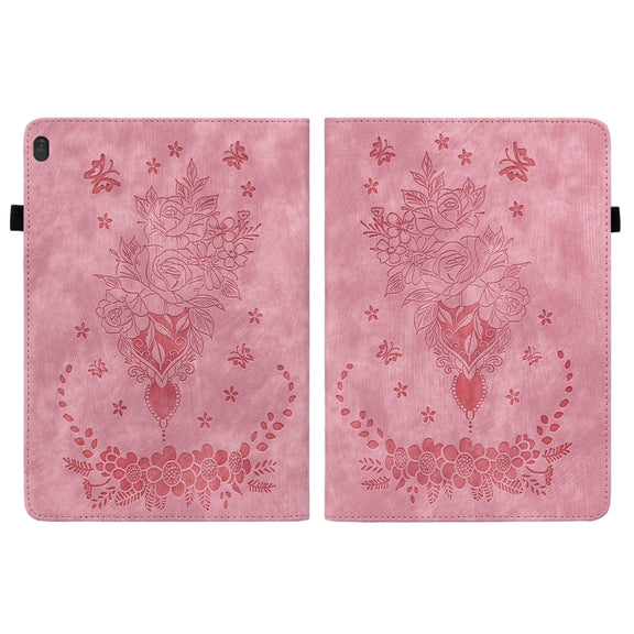 For Lenovo M10 Butterfly Rose Embossed Leather Tablet Case(Pink)
