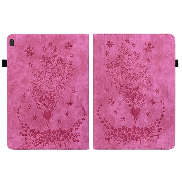 For Lenovo M10 Butterfly Rose Embossed Leather Tablet Case(Rose Red)
