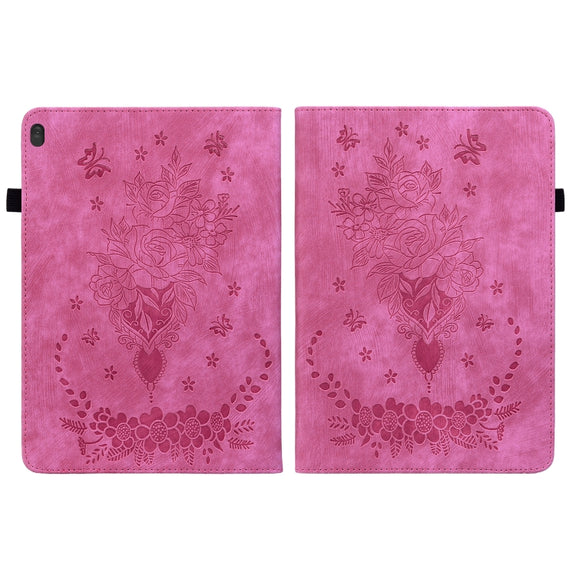 For Lenovo M10 Butterfly Rose Embossed Leather Tablet Case(Rose Red)