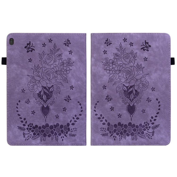 For Lenovo M10 Butterfly Rose Embossed Leather Tablet Case(Purple)