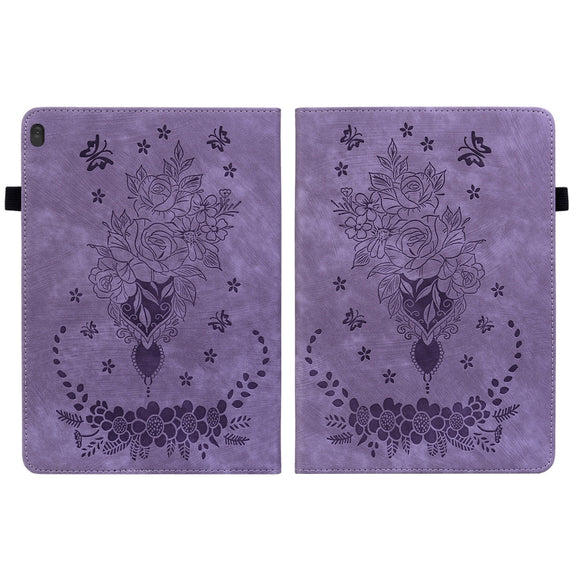 For Lenovo M10 Butterfly Rose Embossed Leather Tablet Case(Purple)