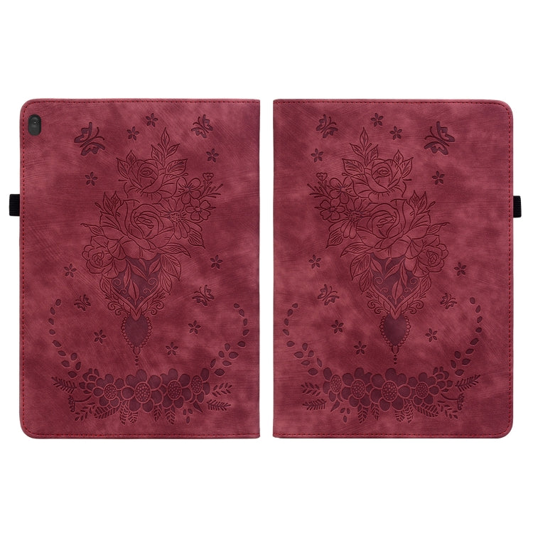 For Lenovo M10 Butterfly Rose Embossed Leather Tablet Case(Red)