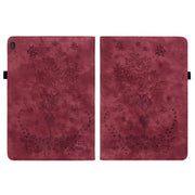 For Lenovo M10 Butterfly Rose Embossed Leather Tablet Case(Red)