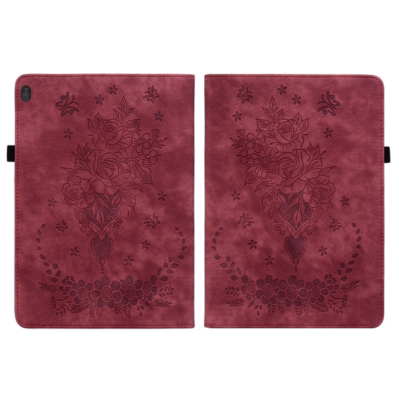 For Lenovo M10 Butterfly Rose Embossed Leather Tablet Case(Red)