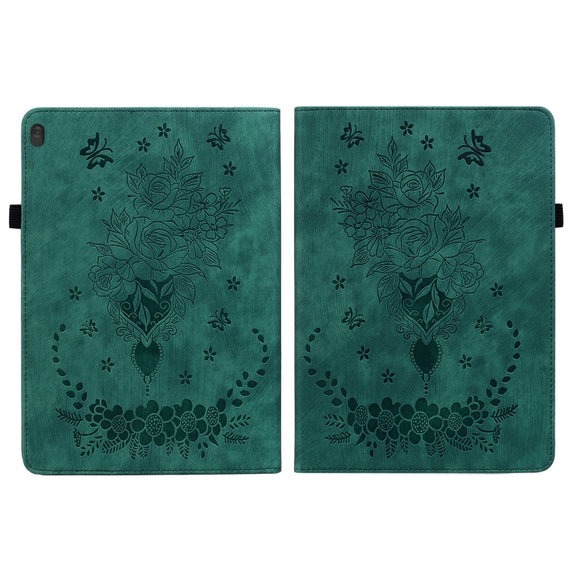 For Lenovo M10 Butterfly Rose Embossed Leather Tablet Case(Green)