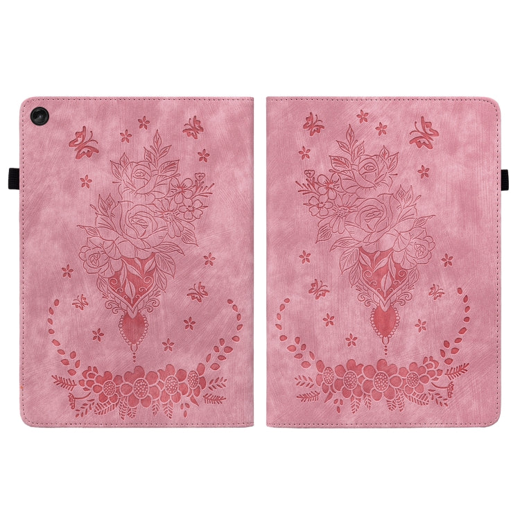 For Lenovo Tab M10 10.1 3rd Gen Butterfly Rose Embossed Leather Tablet Case(Pink)
