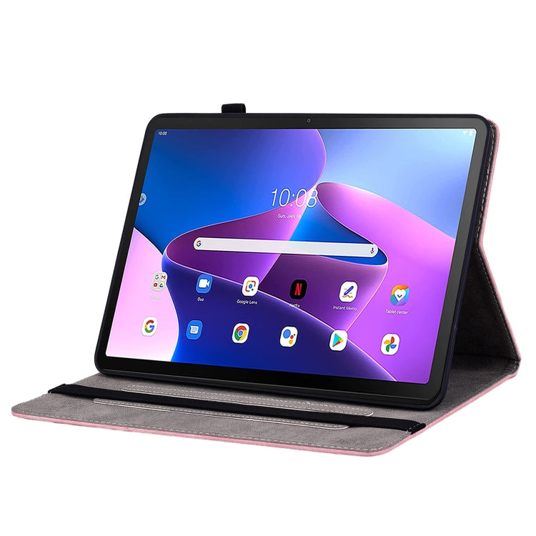 For Lenovo Tab M10 10.1 3rd Gen Butterfly Rose Embossed Leather Tablet Case(Pink)
