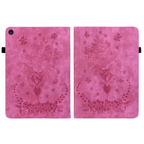 For Lenovo Tab M10 10.1 3rd Gen Butterfly Rose Embossed Leather Tablet Case(Rose Red)
