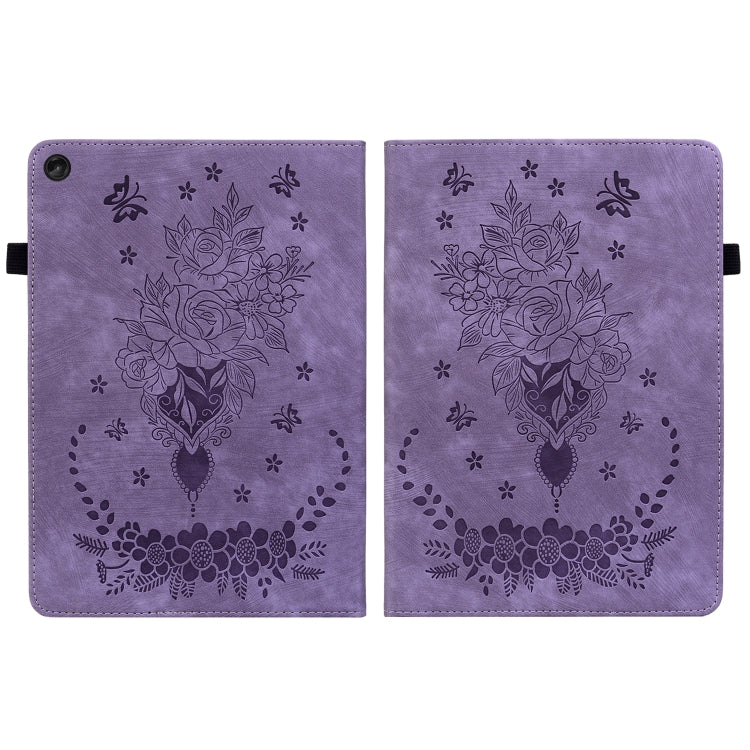 For Lenovo Tab M10 10.1 3rd Gen Butterfly Rose Embossed Leather Tablet Case(Purple)