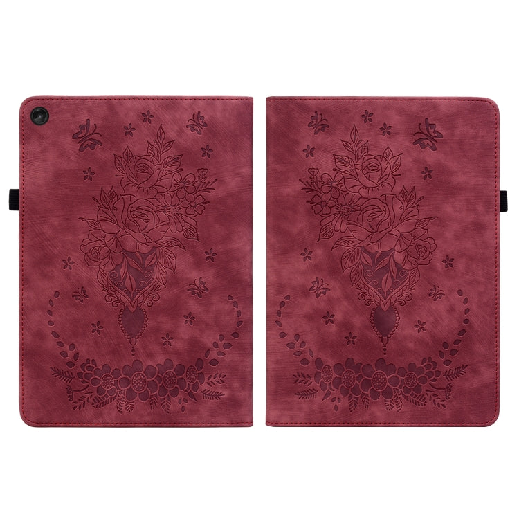 For Lenovo Tab M10 10.1 3rd Gen Butterfly Rose Embossed Leather Tablet Case(Red)