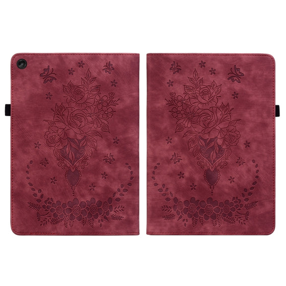 For Lenovo Tab M10 10.1 3rd Gen Butterfly Rose Embossed Leather Tablet Case(Red)