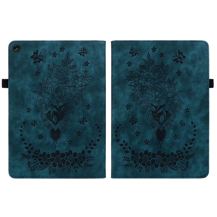 For Lenovo Tab M10 10.1 3rd Gen Butterfly Rose Embossed Leather Tablet Case(Dark Blue)