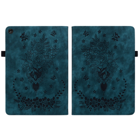 For Lenovo Tab M10 10.1 3rd Gen Butterfly Rose Embossed Leather Tablet Case(Dark Blue)