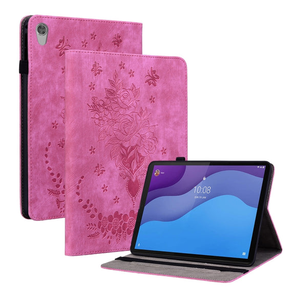 For Lenovo Tab M10 HD 2nd Gen TB-X306X Butterfly Rose Embossed Leather Tablet Case(Rose Red)