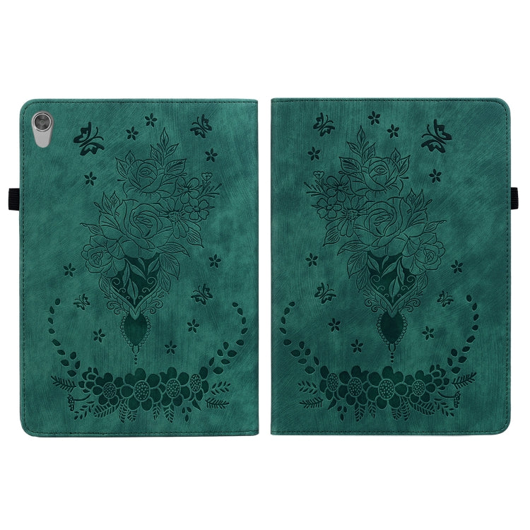 For Lenovo Tab M10 HD 2nd Gen TB-X306X Butterfly Rose Embossed Leather Tablet Case(Green)
