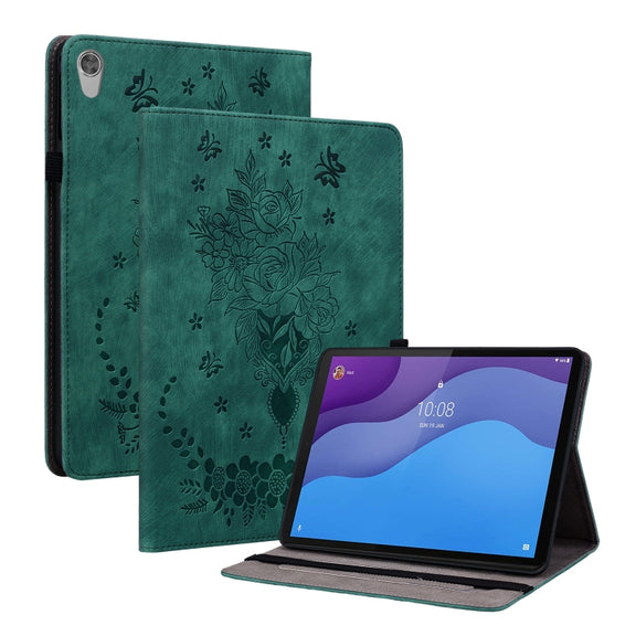For Lenovo Tab M10 HD 2nd Gen TB-X306X Butterfly Rose Embossed Leather Tablet Case(Green)