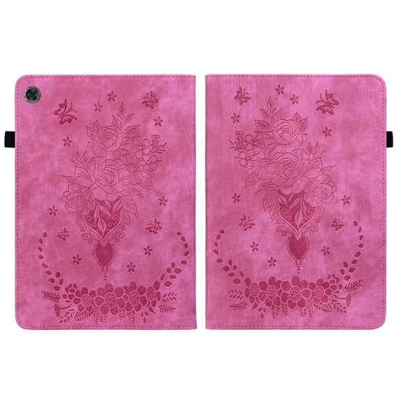 For Lenovo Tab M10 Plus 10.6 3rd Gen Butterfly Rose Embossed Leather Tablet Case(Rose Red)