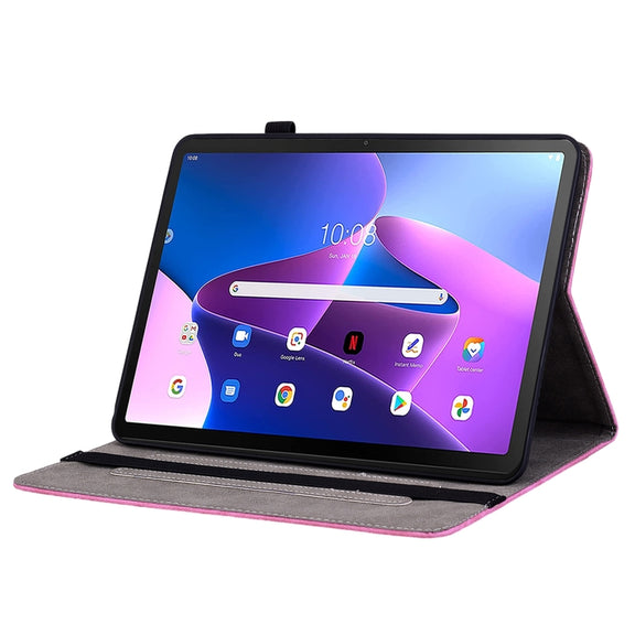 For Lenovo Tab M10 Plus 10.6 3rd Gen Butterfly Rose Embossed Leather Tablet Case(Rose Red)