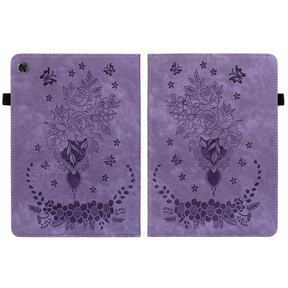For Lenovo Tab M10 Plus 10.6 3rd Gen Butterfly Rose Embossed Leather Tablet Case(Purple)