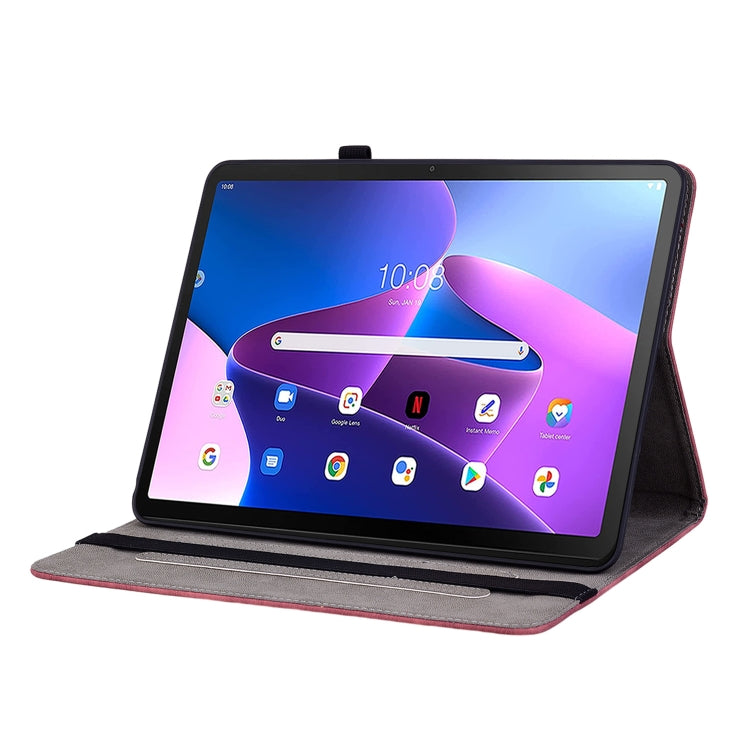 For Lenovo Tab M10 Plus 10.6 3rd Gen Butterfly Rose Embossed Leather Tablet Case(Red)