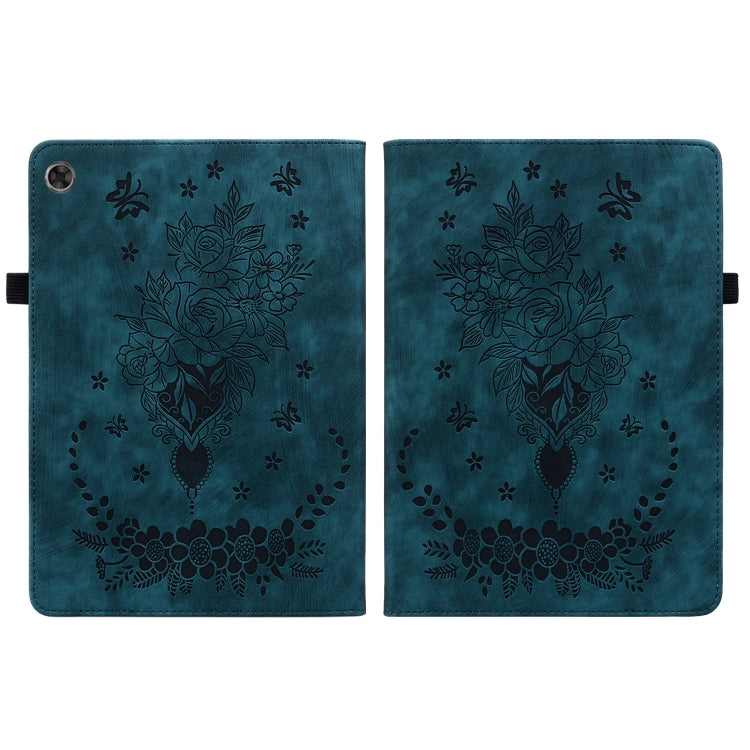 For Lenovo Tab M10 Plus 10.6 3rd Gen Butterfly Rose Embossed Leather Tablet Case(Dark Blue)