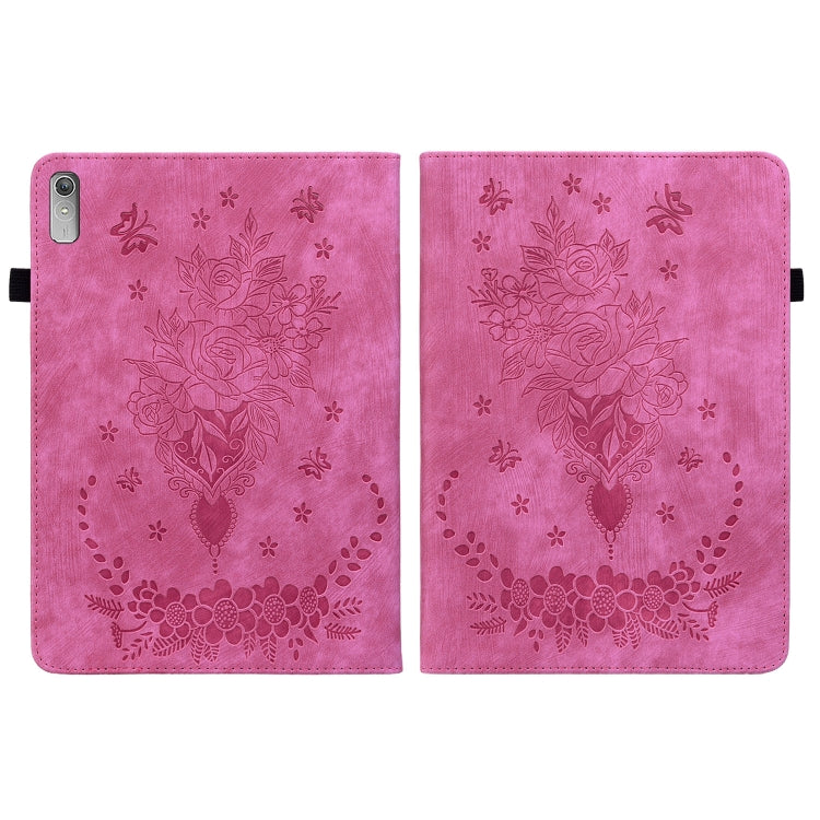For Lenovo Tab P11 Gen 2 11.5 Butterfly Rose Embossed Leather Tablet Case(Rose Red)