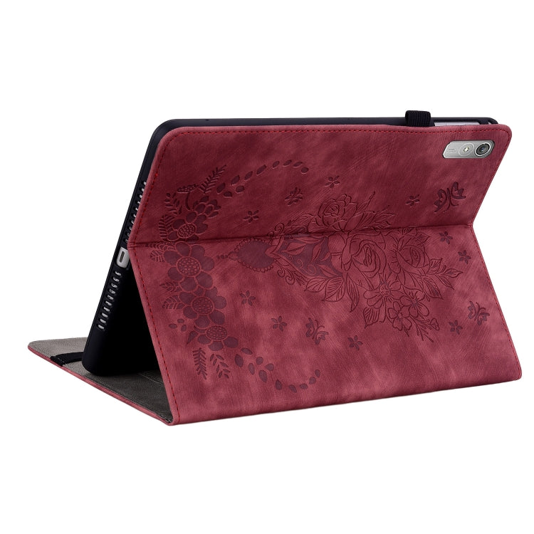For Lenovo Tab P11 Gen 2 11.5 Butterfly Rose Embossed Leather Tablet Case(Red)