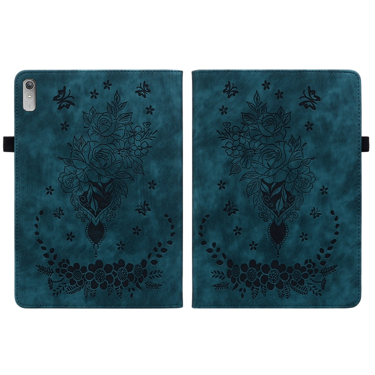 For Lenovo Tab P11 Gen 2 11.5 Butterfly Rose Embossed Leather Tablet Case(Dark Blue)