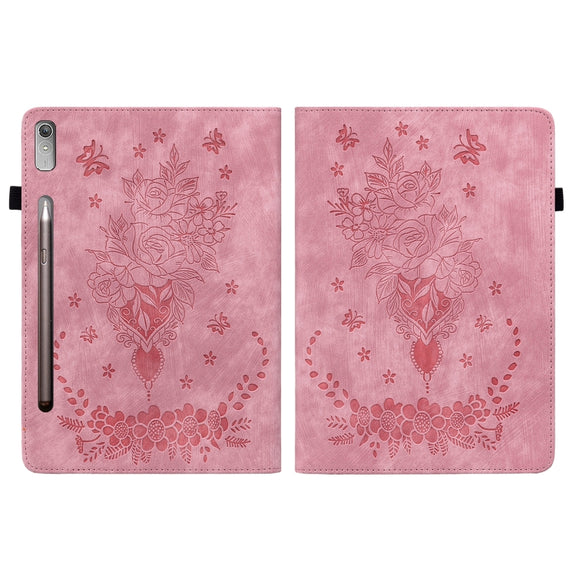 For Lenovo Tab P11 Pro Gen 2 11.2 Butterfly Rose Embossed Leather Tablet Case(Pink)