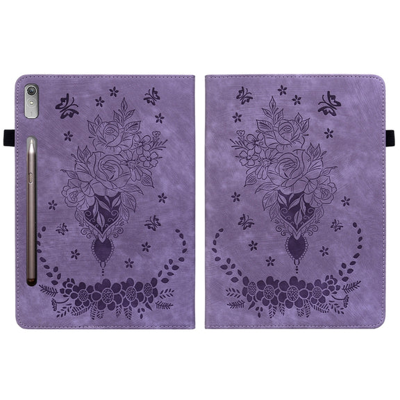 For Lenovo Tab P11 Pro Gen 2 11.2 Butterfly Rose Embossed Leather Tablet Case(Purple)