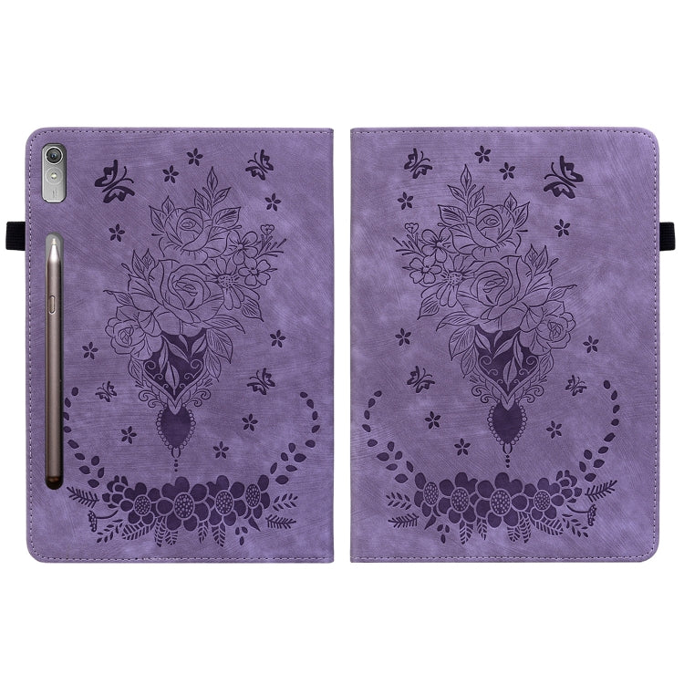 For Lenovo Tab P11 Pro Gen 2 11.2 Butterfly Rose Embossed Leather Tablet Case(Purple)