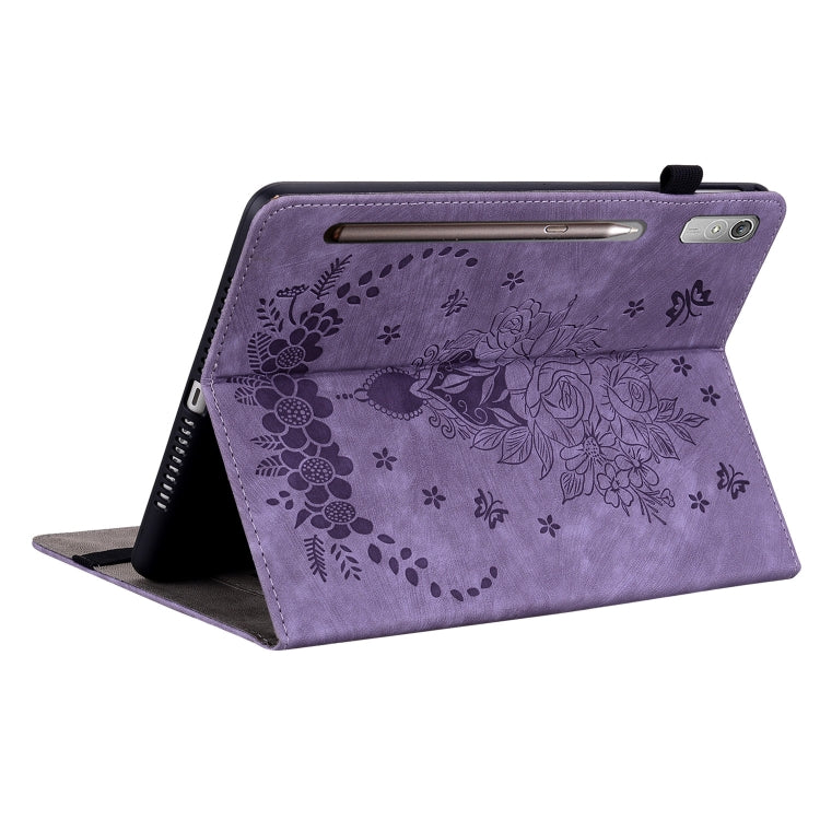 For Lenovo Tab P11 Pro Gen 2 11.2 Butterfly Rose Embossed Leather Tablet Case(Purple)
