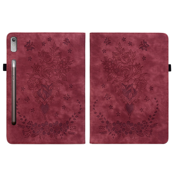 For Lenovo Tab P11 Pro Gen 2 11.2 Butterfly Rose Embossed Leather Tablet Case(Red)