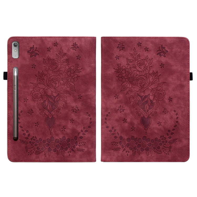 For Lenovo Tab P11 Pro Gen 2 11.2 Butterfly Rose Embossed Leather Tablet Case(Red)