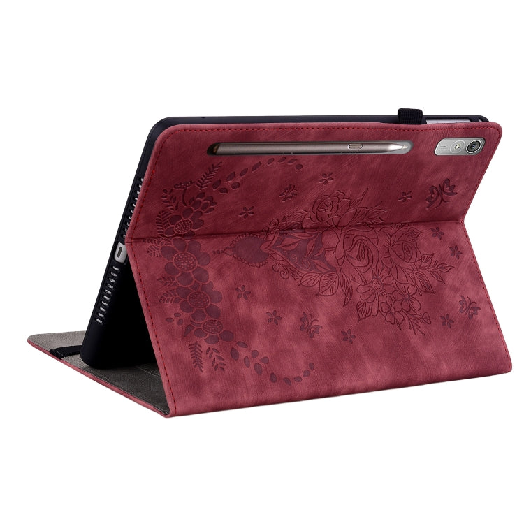 For Lenovo Tab P11 Pro Gen 2 11.2 Butterfly Rose Embossed Leather Tablet Case(Red)