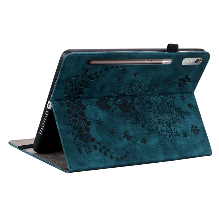 For Lenovo Tab P11 Pro Gen 2 11.2 Butterfly Rose Embossed Leather Tablet Case(Dark Blue)