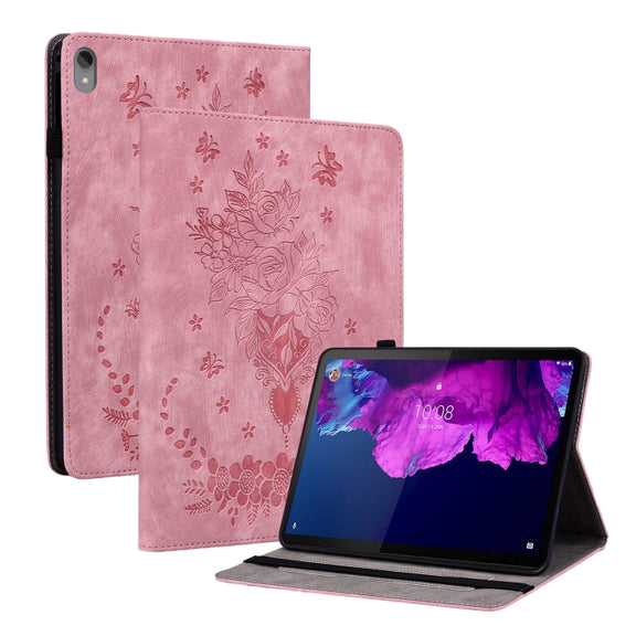For Lenovo Tab P11 TB-J606F Butterfly Rose Embossed Leather Tablet Case(Pink)