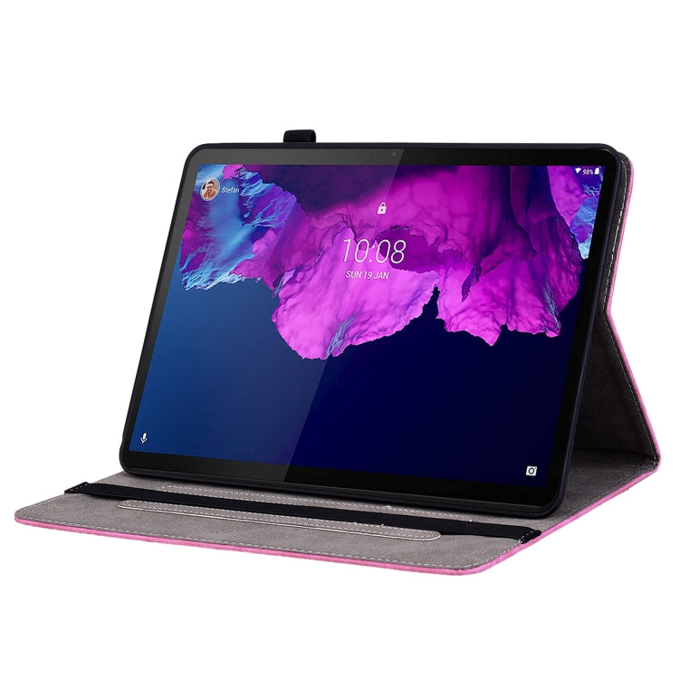 For Lenovo Tab P11 TB-J606F Butterfly Rose Embossed Leather Tablet Case(Rose Red)