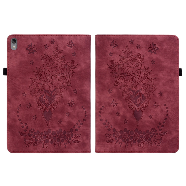 For Lenovo Tab P11 TB-J606F Butterfly Rose Embossed Leather Tablet Case(Red)