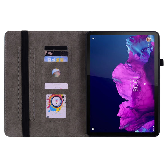 For Lenovo Tab P11 TB-J606F Butterfly Rose Embossed Leather Tablet Case(Dark Blue)