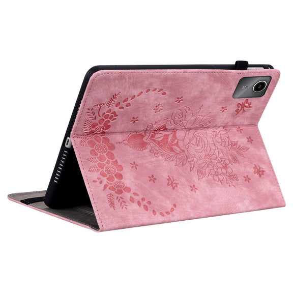 For Lenovo Tab M11/Xiaoxin Pad 11 2024 Butterfly Rose Embossed Leather Tablet Case(Pink)