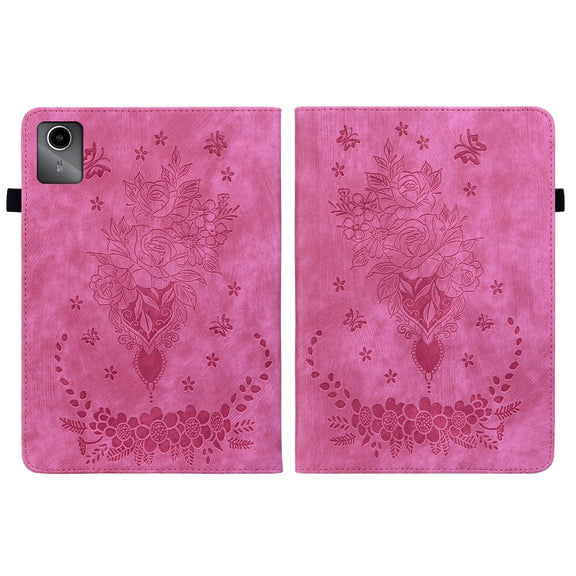For Lenovo Tab M11/Xiaoxin Pad 11 2024 Butterfly Rose Embossed Leather Tablet Case(Rose Red)