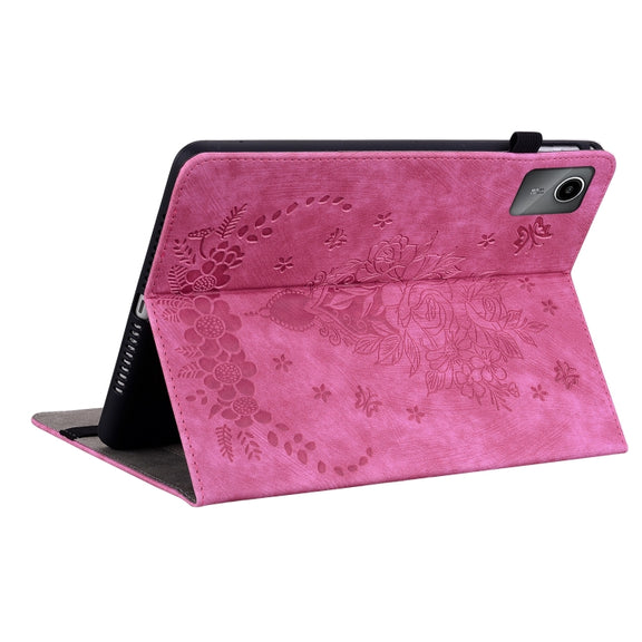 For Lenovo Tab M11/Xiaoxin Pad 11 2024 Butterfly Rose Embossed Leather Tablet Case(Rose Red)