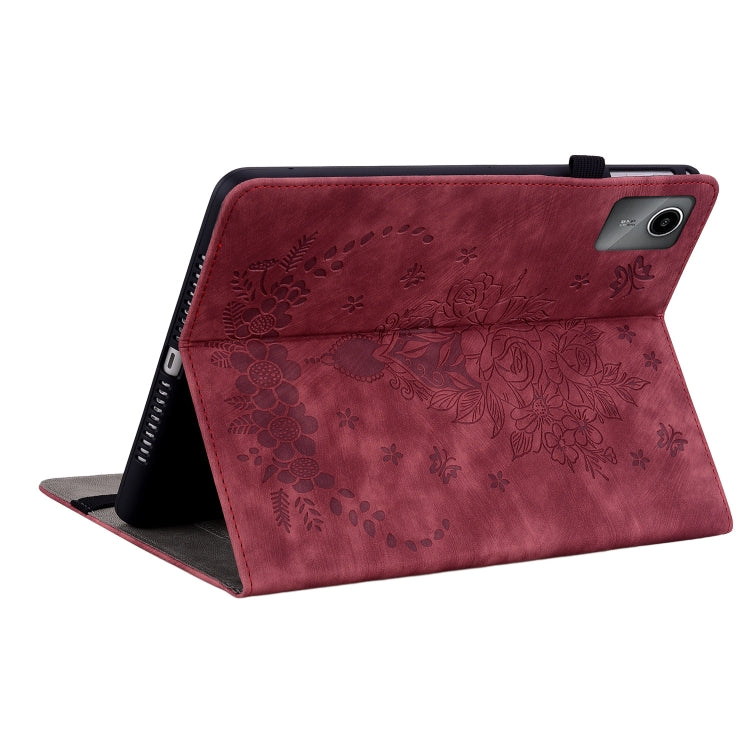For Lenovo Tab M11/Xiaoxin Pad 11 2024 Butterfly Rose Embossed Leather Tablet Case(Red)
