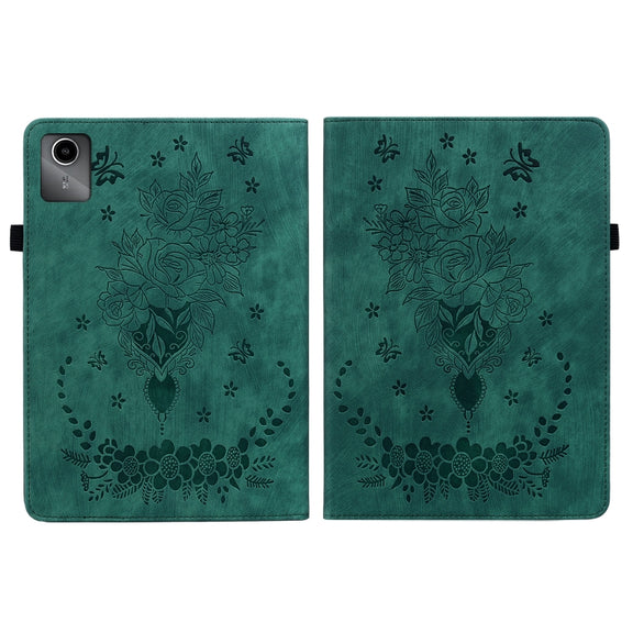 For Lenovo Tab M11/Xiaoxin Pad 11 2024 Butterfly Rose Embossed Leather Tablet Case(Green)