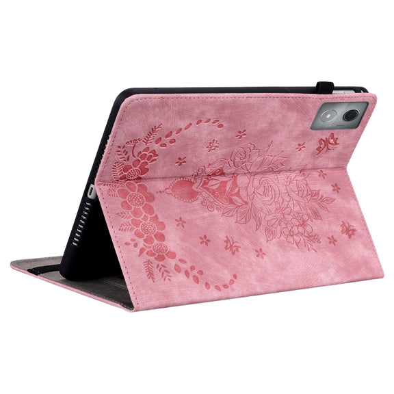 For Lenovo Tab K11 Plus Butterfly Rose Embossed Leather Tablet Case(Pink)