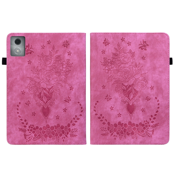 For Lenovo Tab K11 Plus Butterfly Rose Embossed Leather Tablet Case(Rose Red)