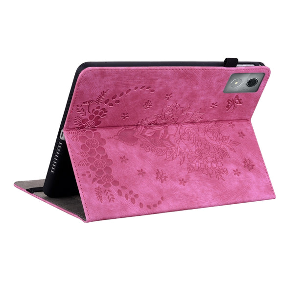 For Lenovo Tab K11 Plus Butterfly Rose Embossed Leather Tablet Case(Rose Red)