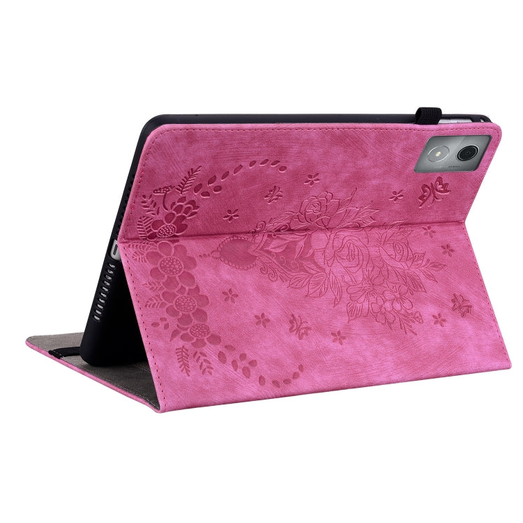 For Lenovo Tab K11 Plus Butterfly Rose Embossed Leather Tablet Case(Rose Red)