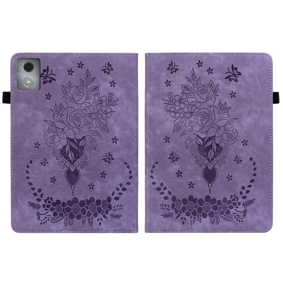 For Lenovo Tab K11 Plus Butterfly Rose Embossed Leather Tablet Case(Purple)